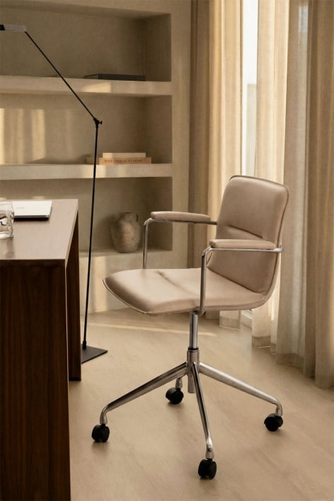 Seifert office chair with wheels and armrests - Leatherette Tapioca Beige