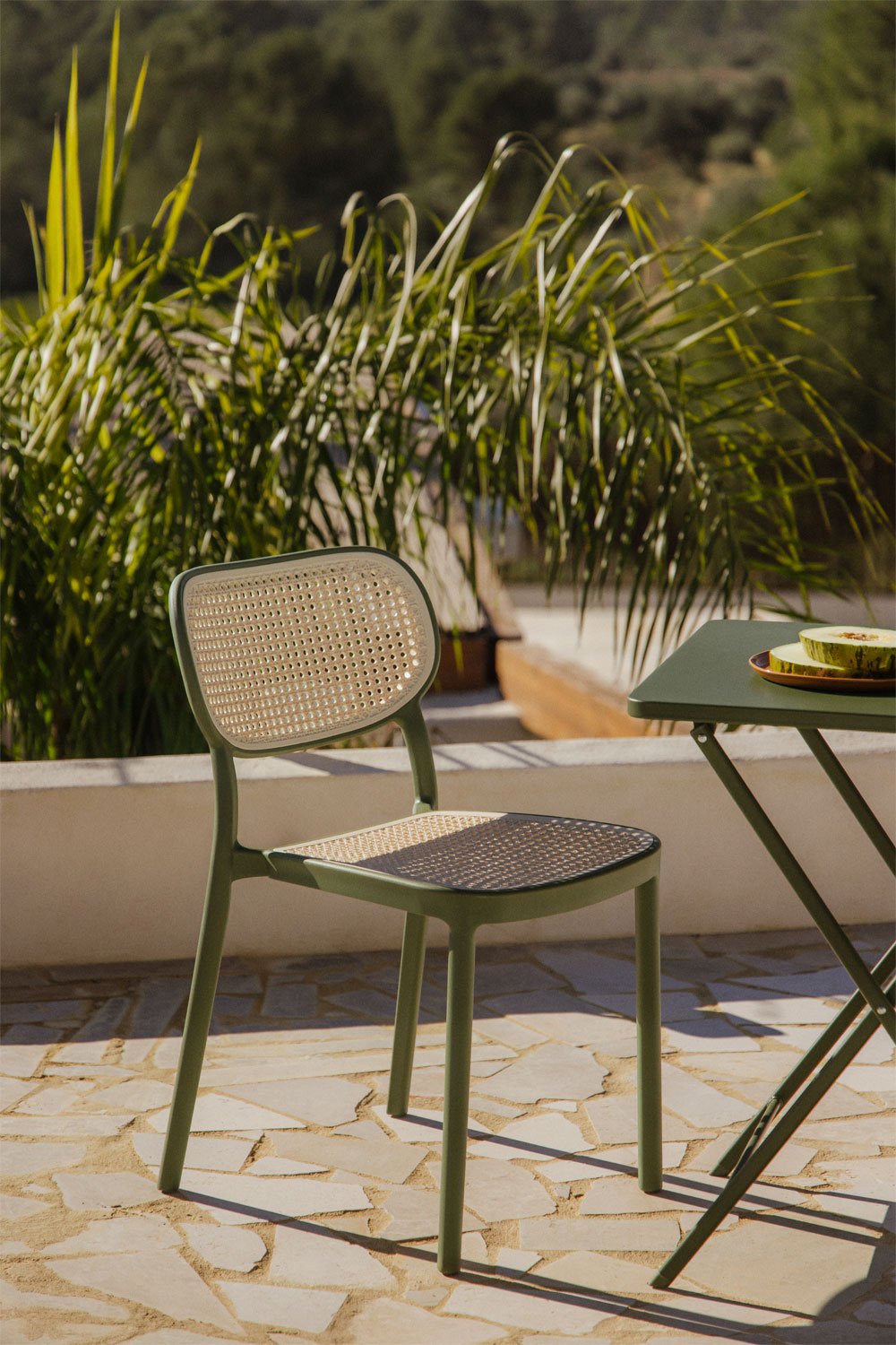 Pack of 4 stackable Omara polypropylene garden chairs, gallery image 1