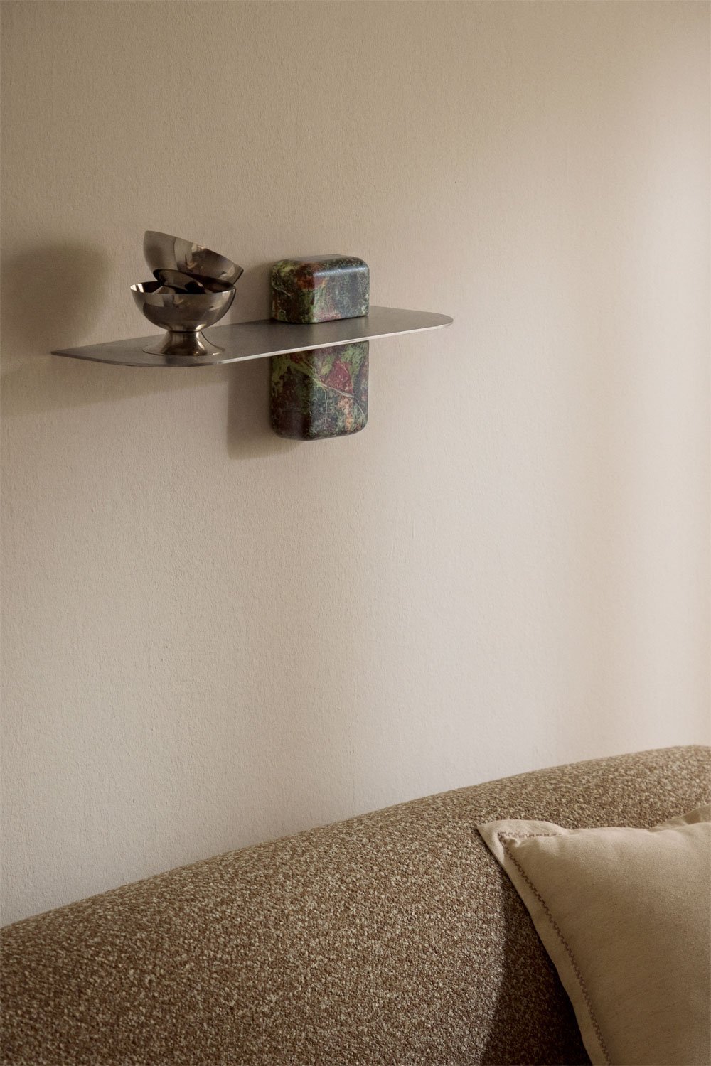 Wall shelf in stainless steel and natural Serbian stone, gallery image 1
