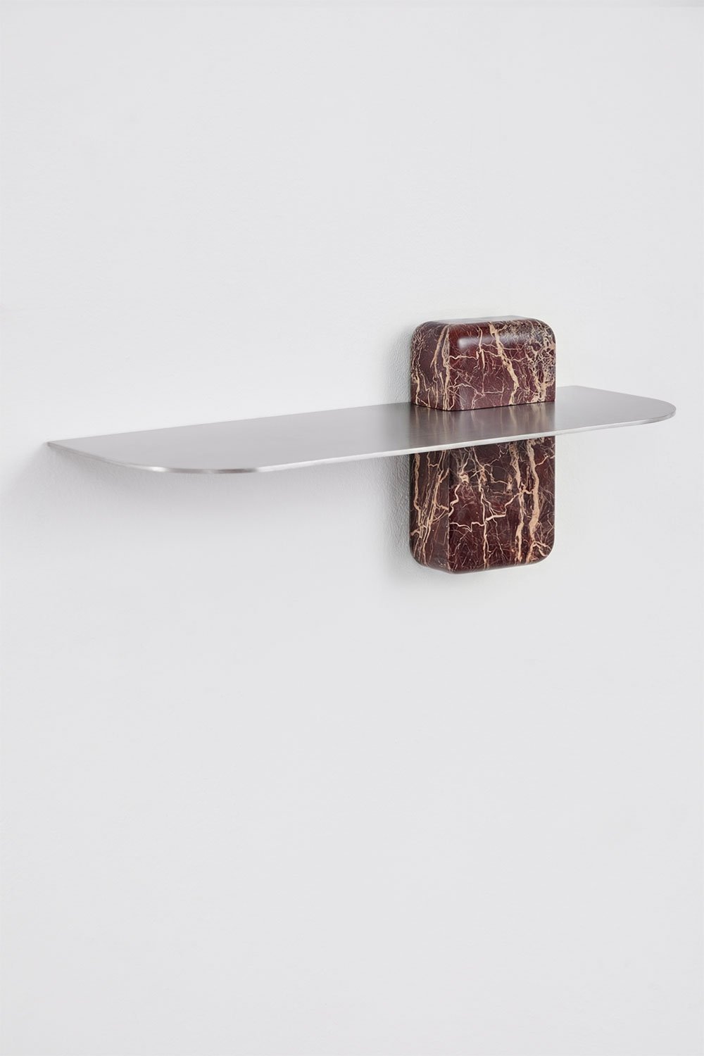 Wall-mounted bathroom shelf in stainless steel and cherry gold red marble 45 cm Serbian, gallery image 1