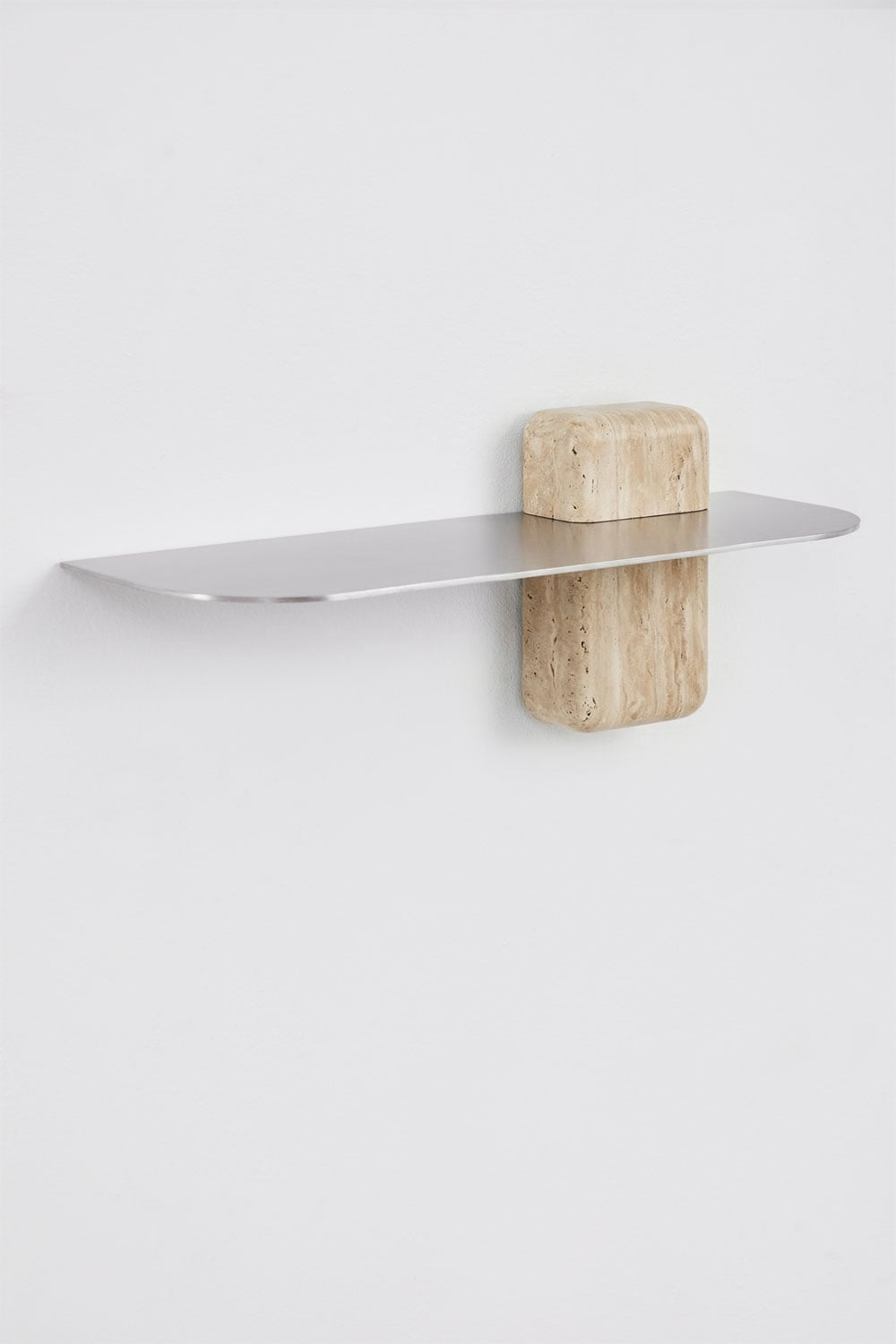 Wall-mounted bathroom shelf in stainless steel and travertine 45 cm Serbian, gallery image 1
