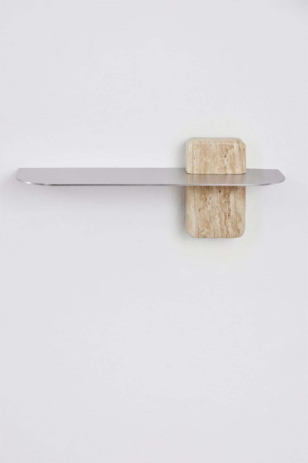 Wall-mounted bathroom shelf in stainless steel and travertine 45 cm Serbian, gallery image 2