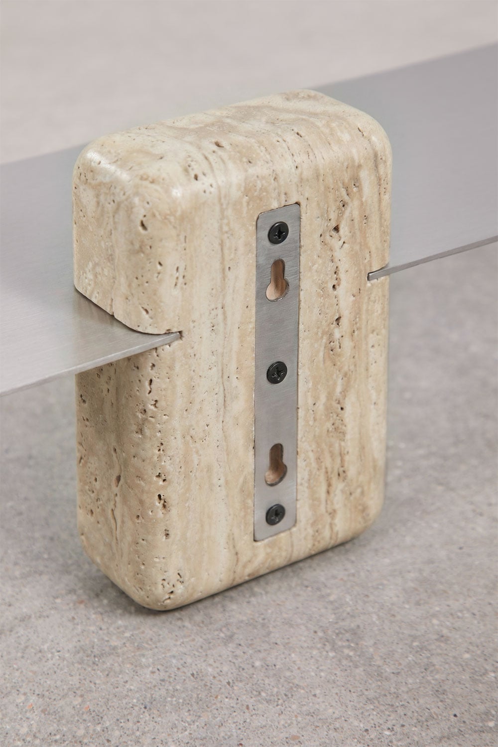 Wall-mounted bathroom shelf in stainless steel and travertine 45 cm Serbian, gallery image 6