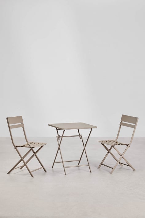 Tamarit foldable 60x60 cm square table set with 2 steel garden chairs