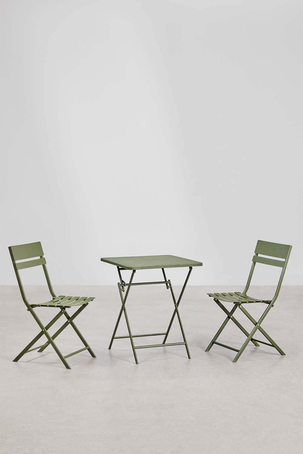 Square folding 60x60 cm table set and 2 Tamarit steel dining chairs, gallery image 1
