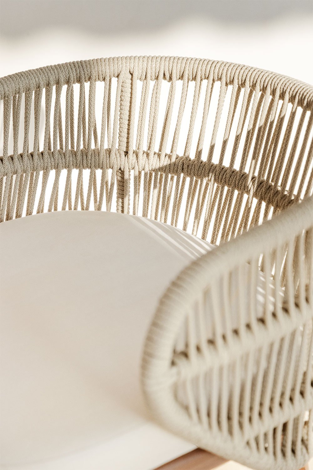 Capri high garden stool in acacia wood and braided rope, gallery image 2