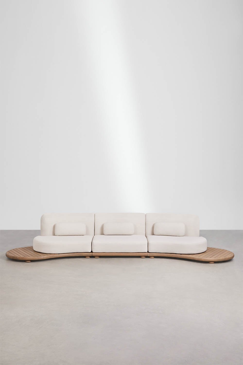 3-piece curved garden modular sofa in acacia wood Gerard, gallery image 3