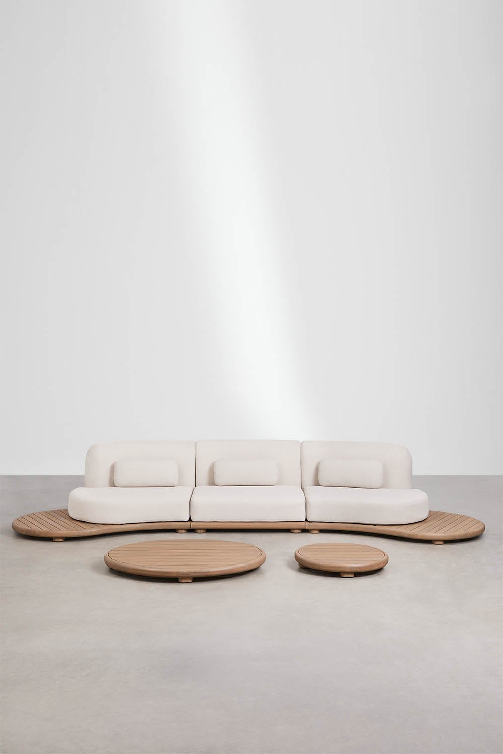 Gerard 3-piece straight modular sofa garden set with 2 acacia wood coffee tables, gallery image 3