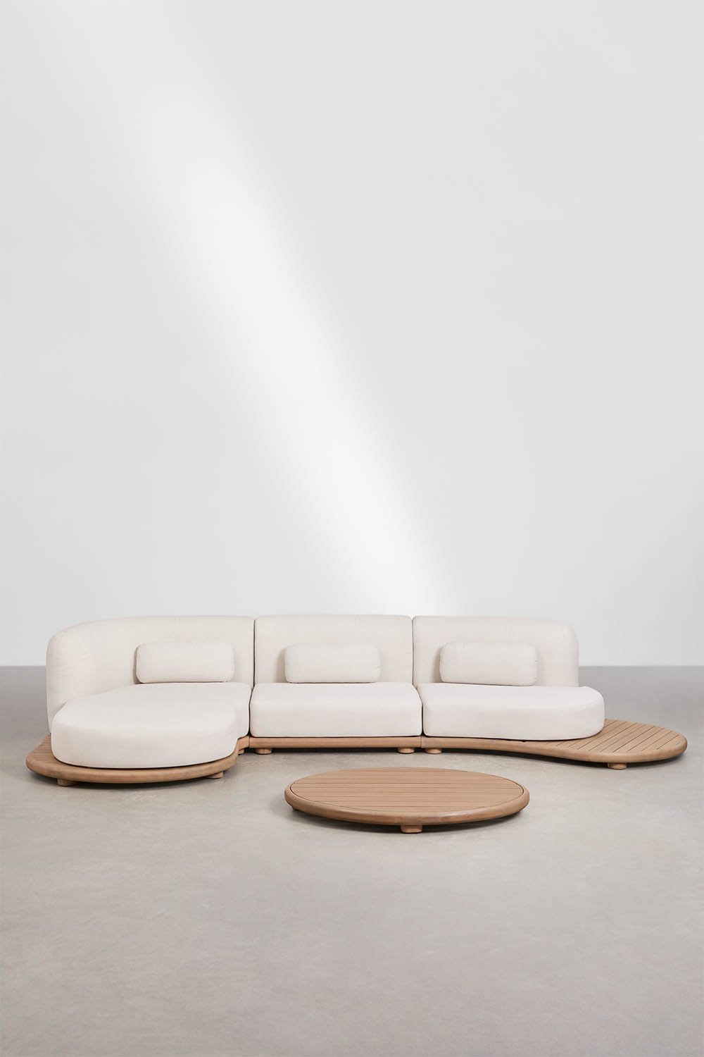 Gerard 3-piece garden set with left modular chaise longue sofa and acacia wood coffee table, gallery image 3