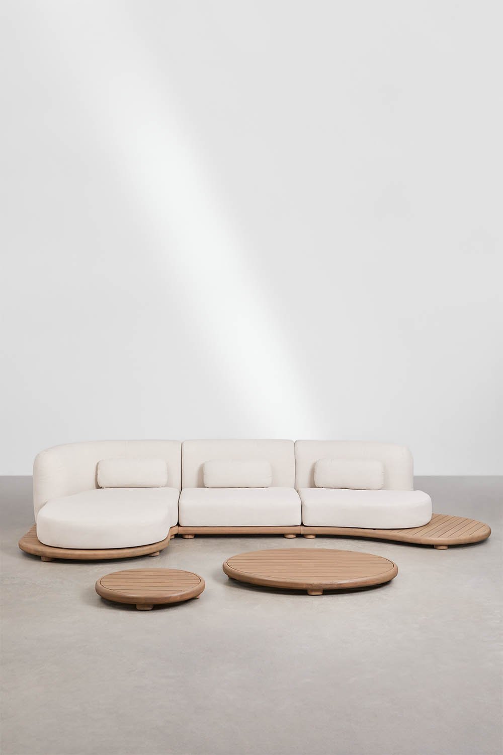 Gerard 3-piece garden set with left chaise longue modular sofa and 2 acacia wood coffee tables, gallery image 3