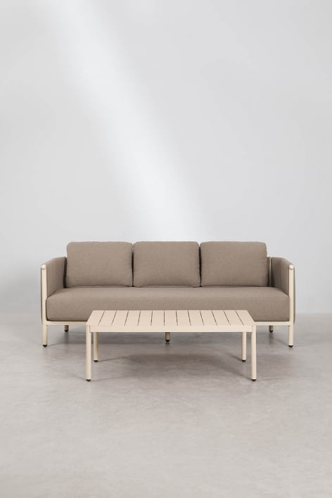 Boleni aluminum coffee table and 3-seater bouclé sofa garden set