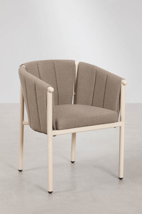 Pack of 4 dining chairs with armrests in bouclé and aluminum Boleni