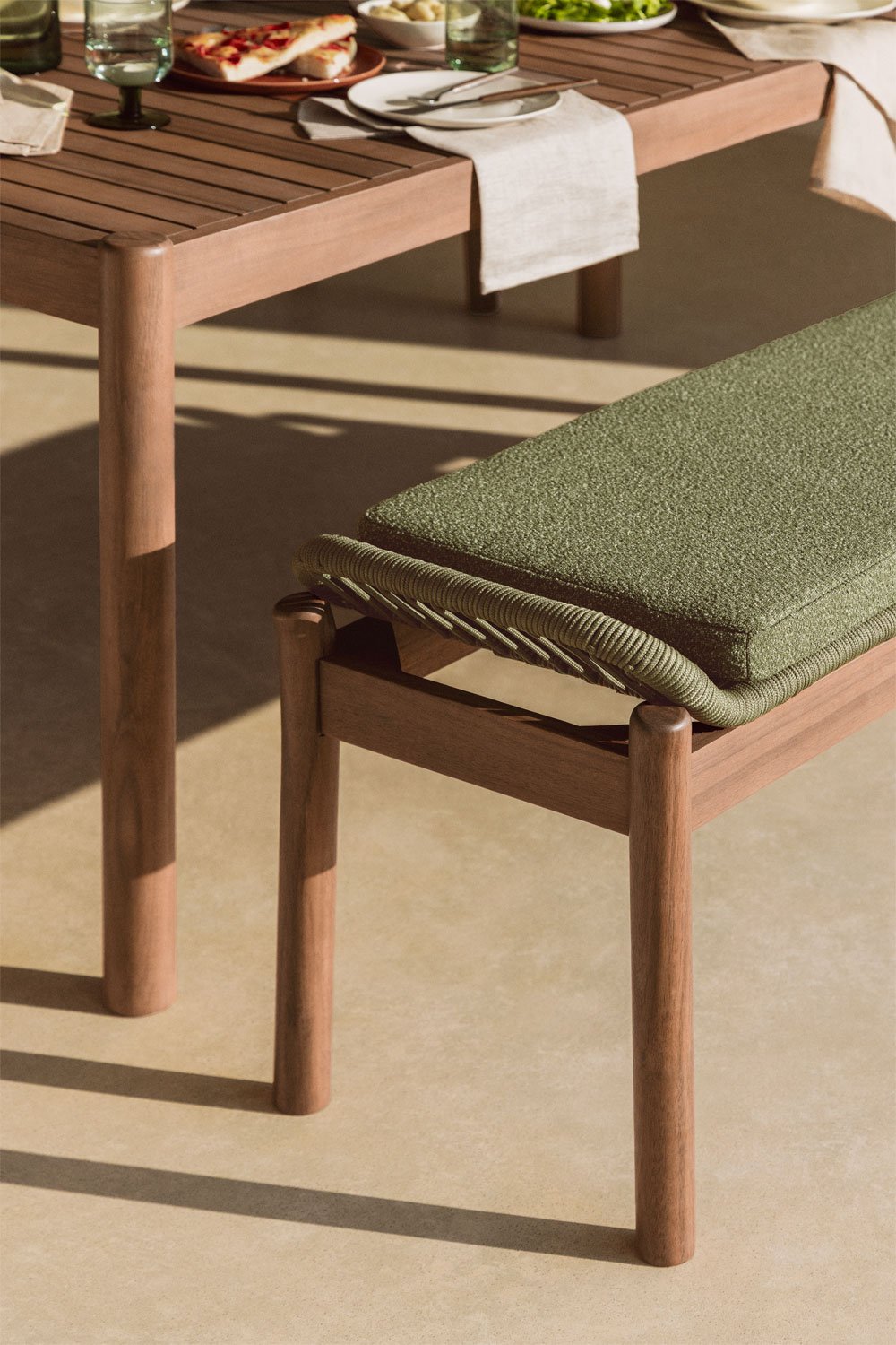 Karvia 180 cm garden bench in acacia wood and braided rope, gallery image 2