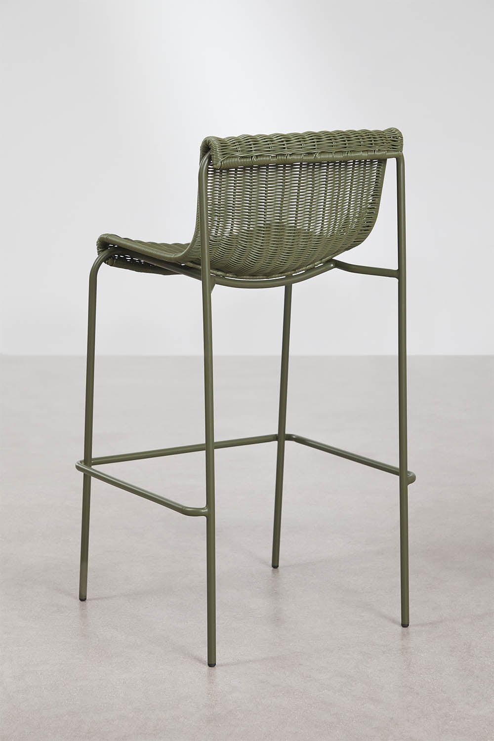 High garden stool in synthetic wicker and steel Revia, gallery image 3