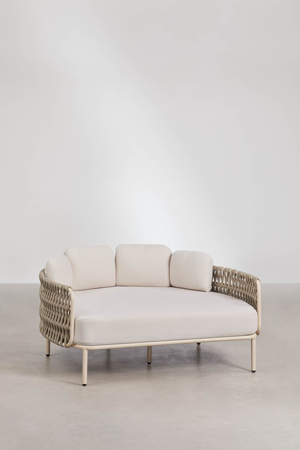 Double sun lounger in aluminum and braided rope with Tevary cushions, gallery image 1