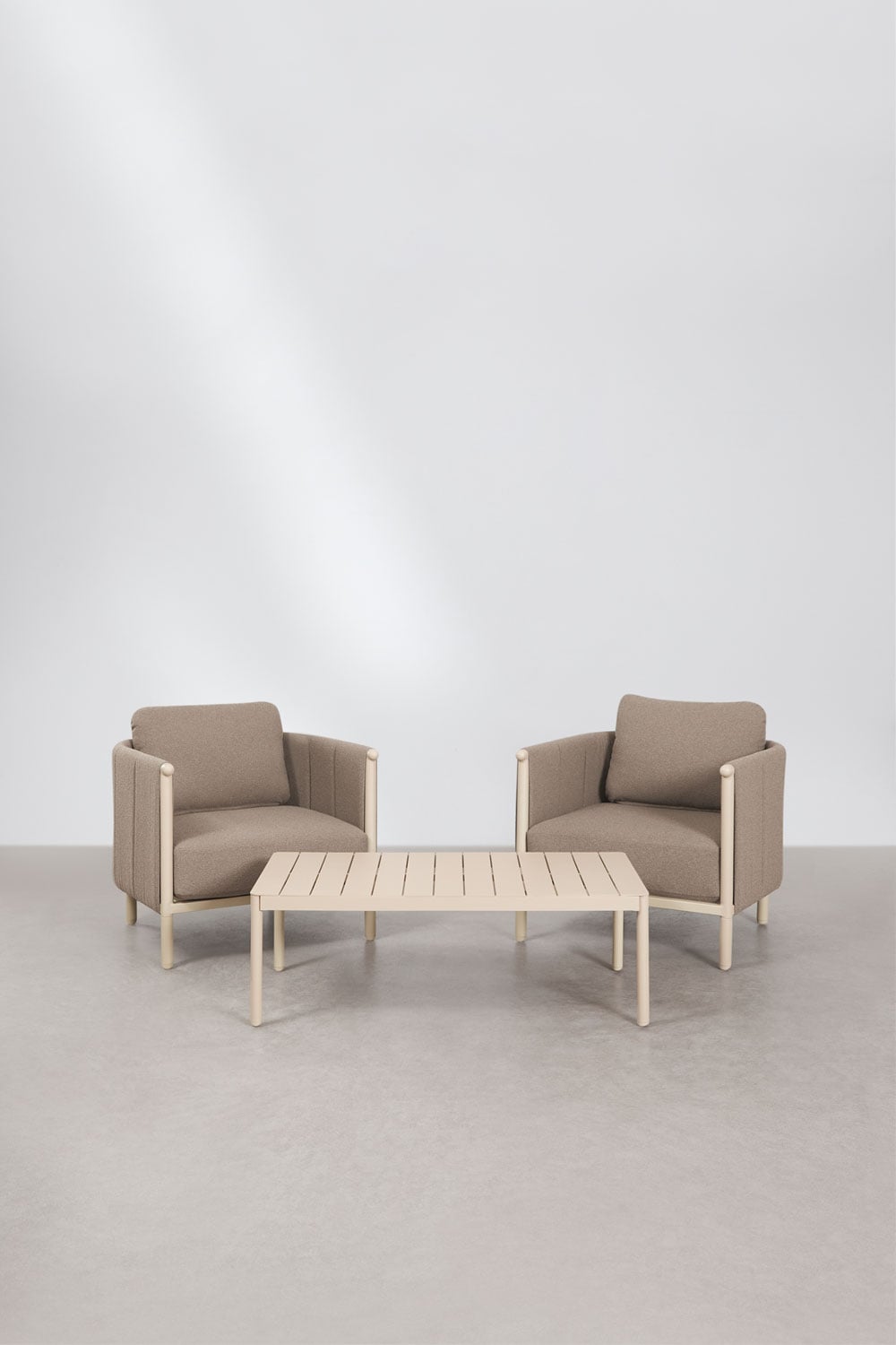Boleni aluminum garden set with 2 bouclé armchairs and coffee table, gallery image 3