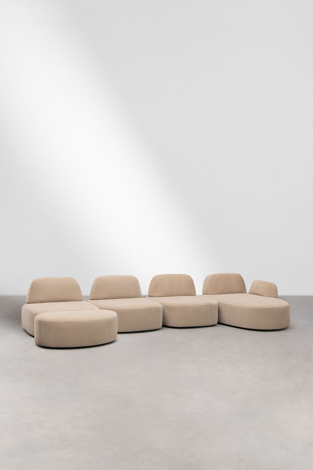 Right 4-piece modular chaise longue sofa with upholstered Giorgia ottoman, gallery image 3