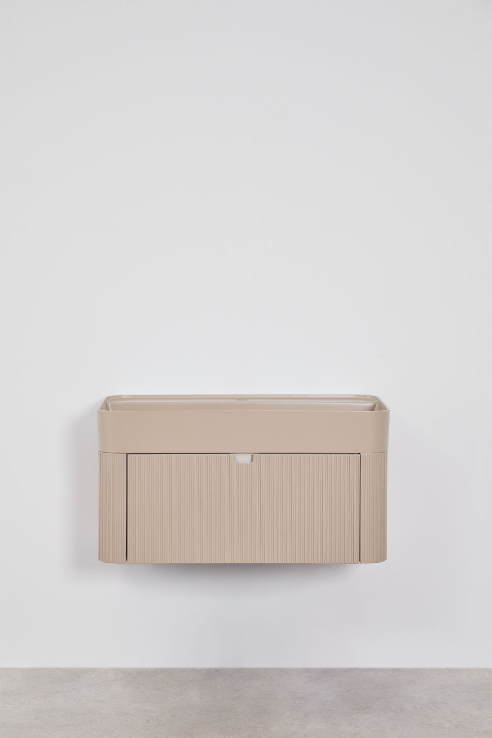 Suspended 80x40 cm wooden bathroom furniture set with integrated Saioa sink, gallery image 1