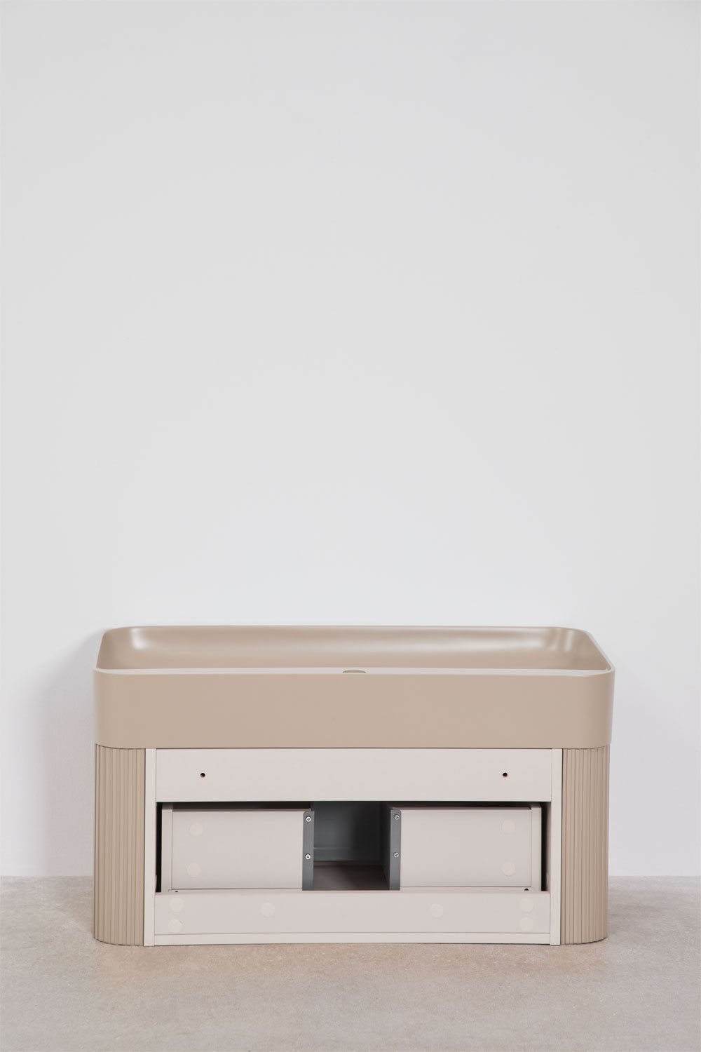 Suspended 80x40 cm wooden bathroom furniture set with integrated Saioa sink, gallery image 7