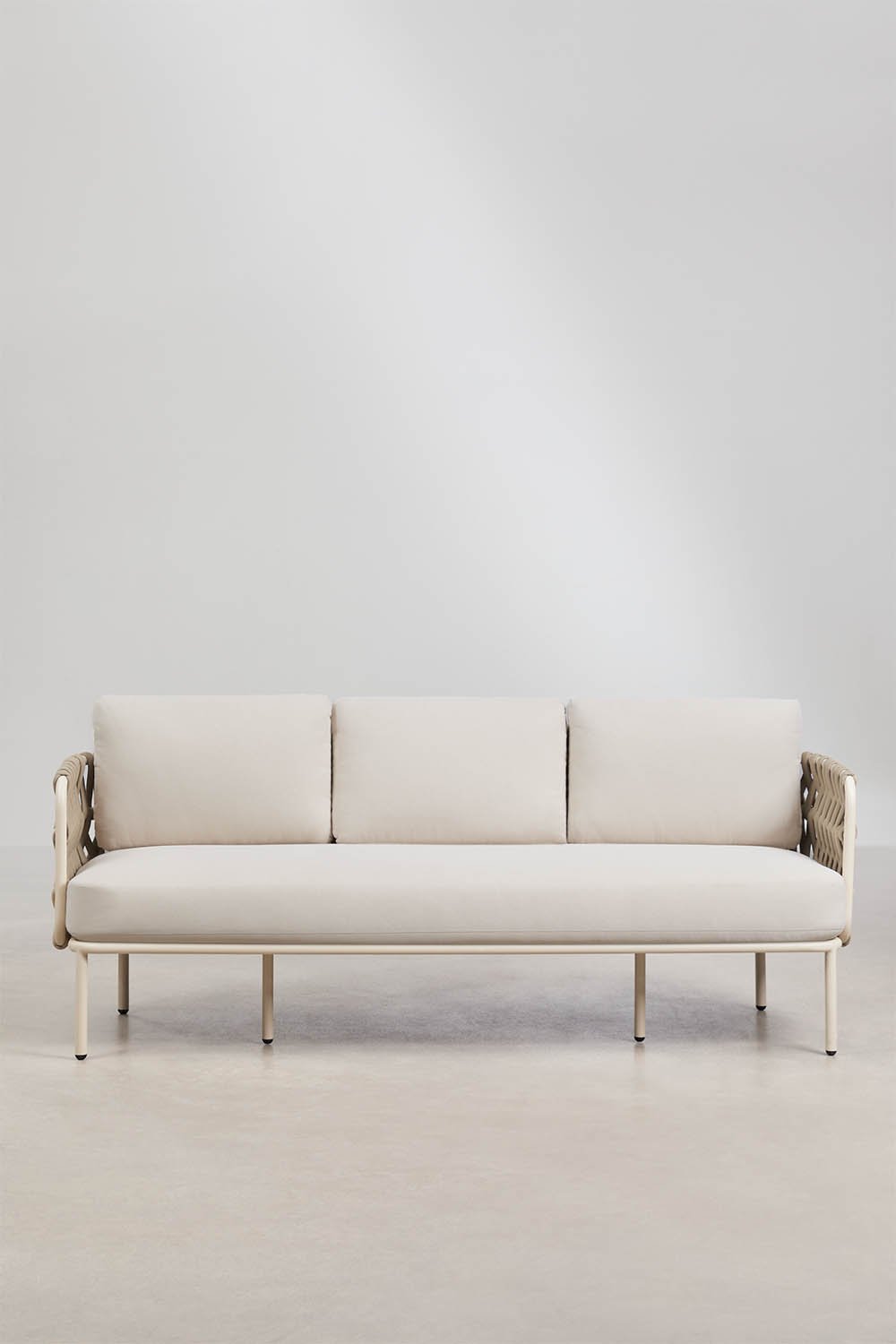 Tevary 3-seater garden sofa in aluminum and braided rope, gallery image 6