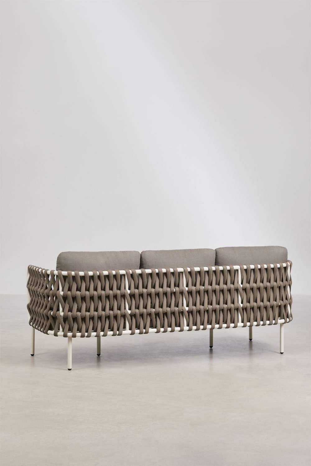 Garden set with 3-seater sofa, 2 armchairs in Tevary braided rope, and Boleni aluminum coffee table, gallery image 5