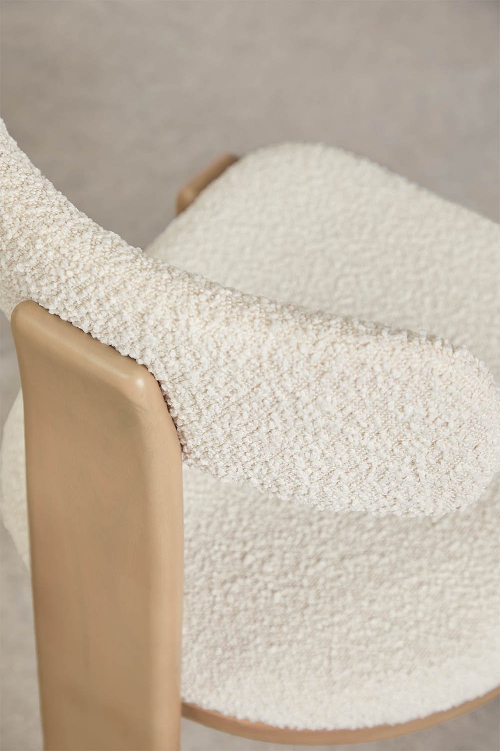 Malta dining chair in acacia wood and bouclé fabric, gallery image 4