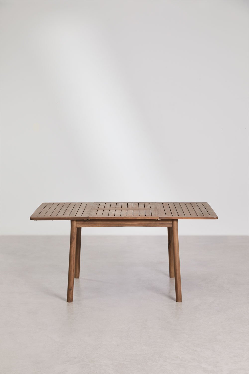 Karvia extendable table set 100-160x100 cm and 4 garden chairs in acacia wood and Capri braided rope, gallery image 3