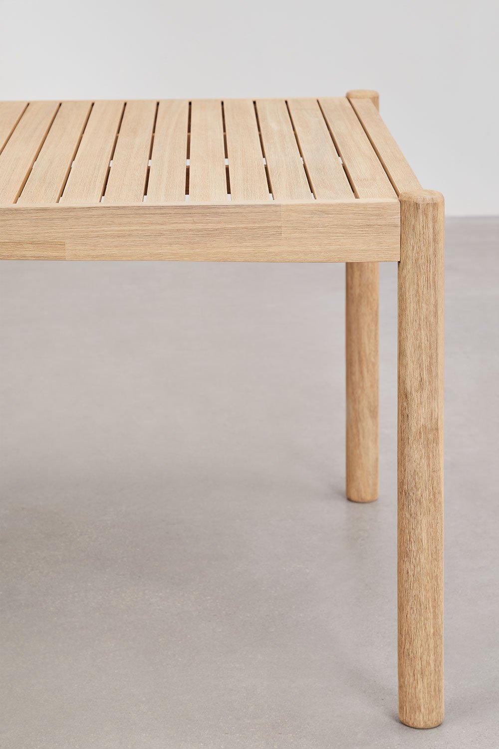 Rectangular dining table set 220x100 cm and 8 dining chairs in acacia wood and braided rope Karvia, gallery image 5