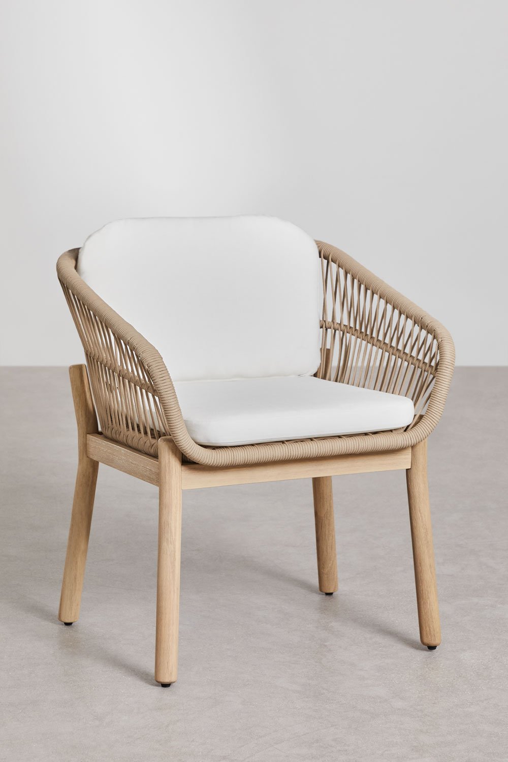 Rectangular dining table set 220x100 cm and 8 dining chairs in acacia wood and braided rope Karvia, gallery image 6