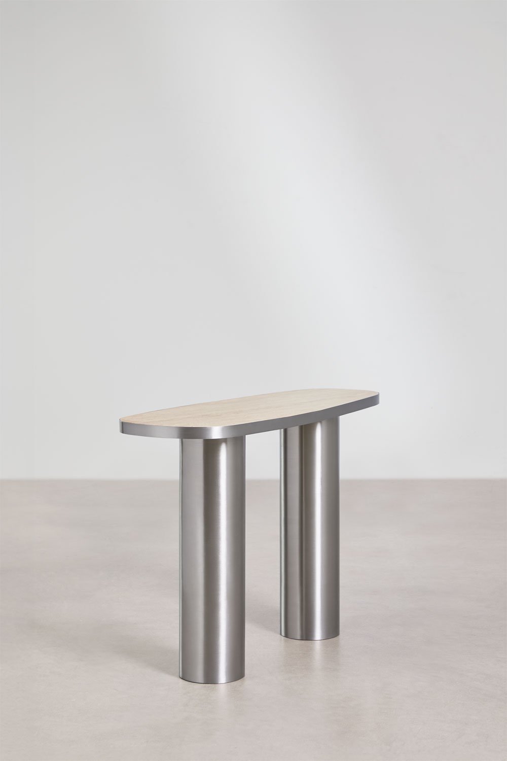 Oval 120x40 cm hallway console table in natural stone and stainless steel Fertrix, gallery image 4
