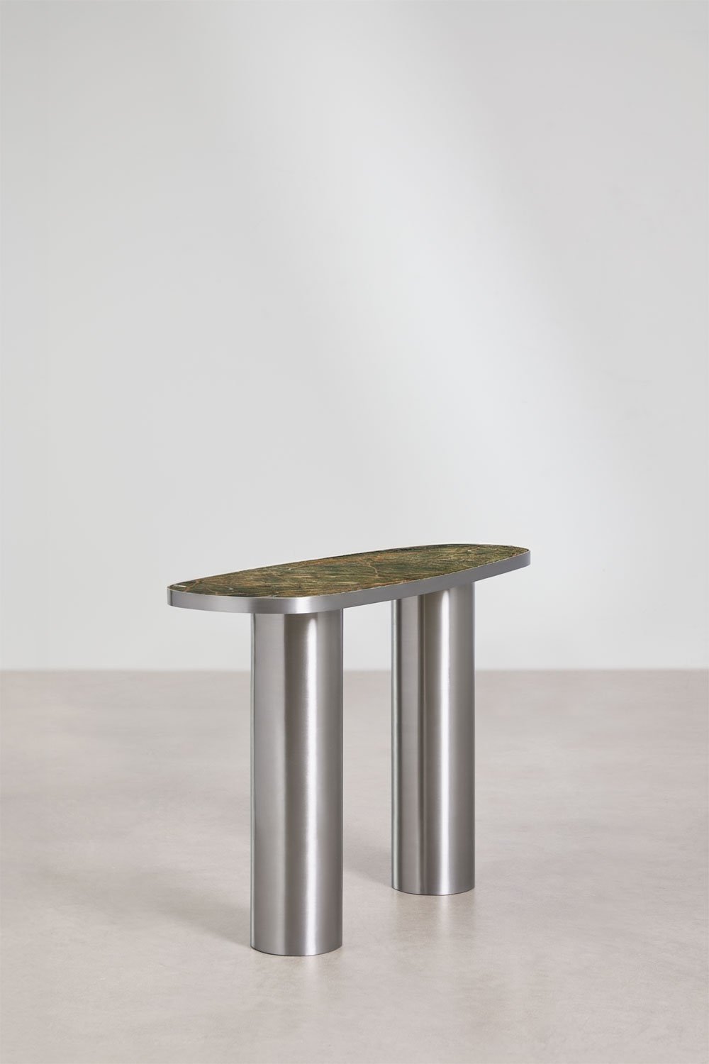 Oval 120x40 cm hallway console table in natural stone and stainless steel Fertrix, gallery image 4