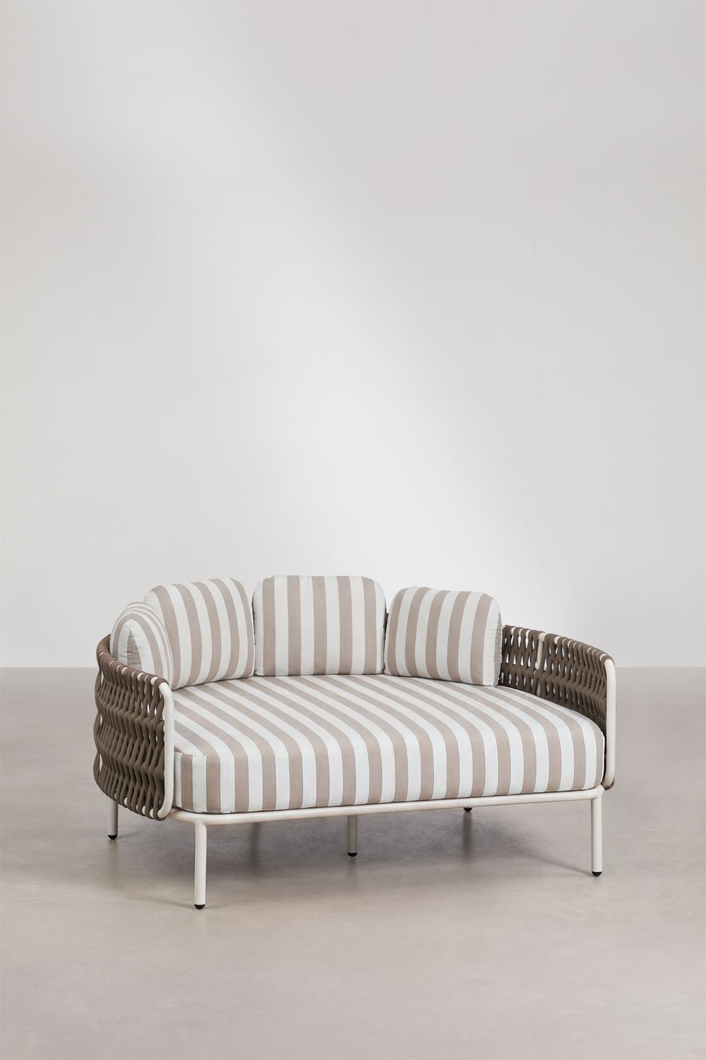 Double sun lounger in aluminum and braided rope with Tevary cushions, gallery image 3