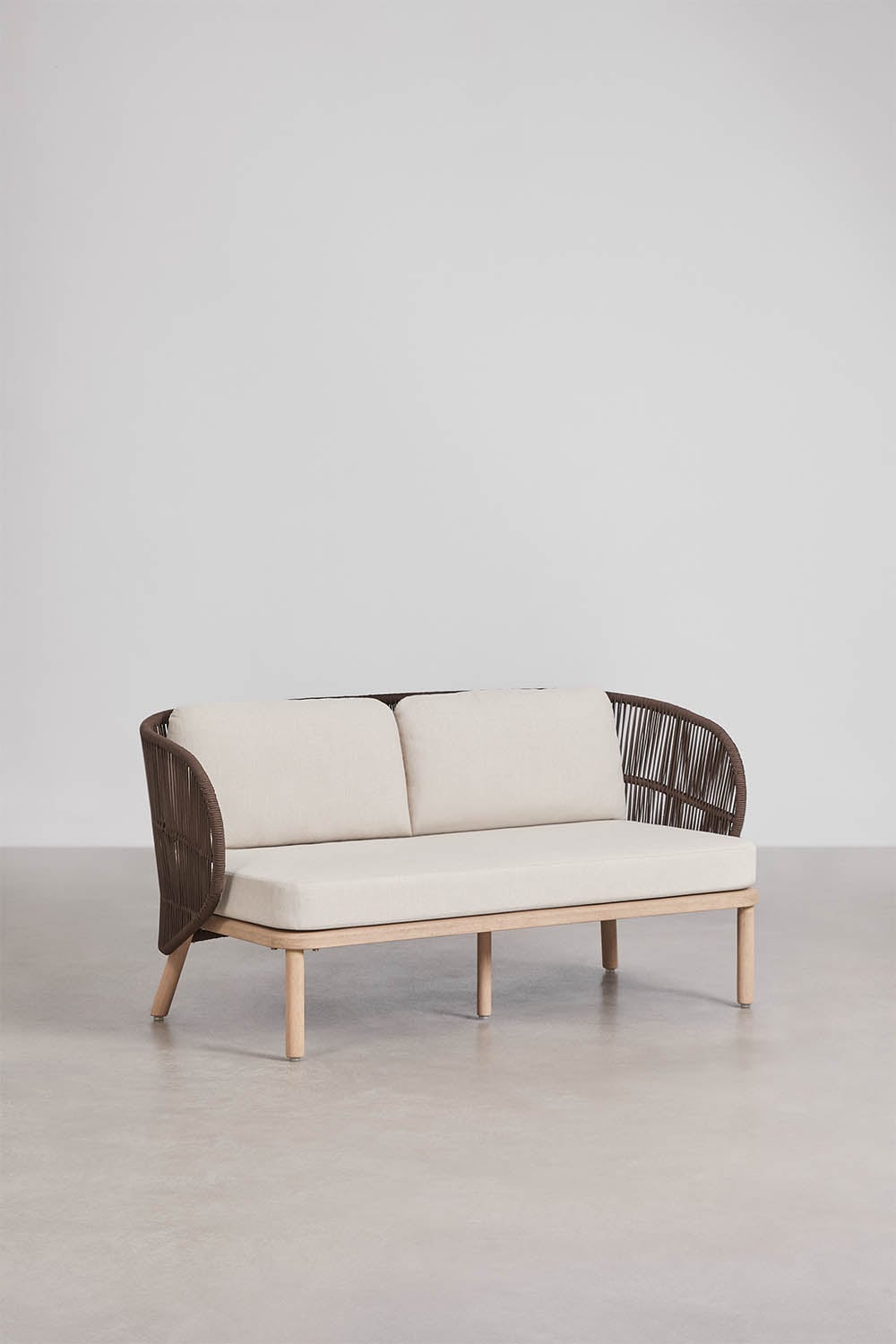 Garden set with 2-seater sofa in Capri braided rope and round Ø75 cm Layana cement coffee table, gallery image 4