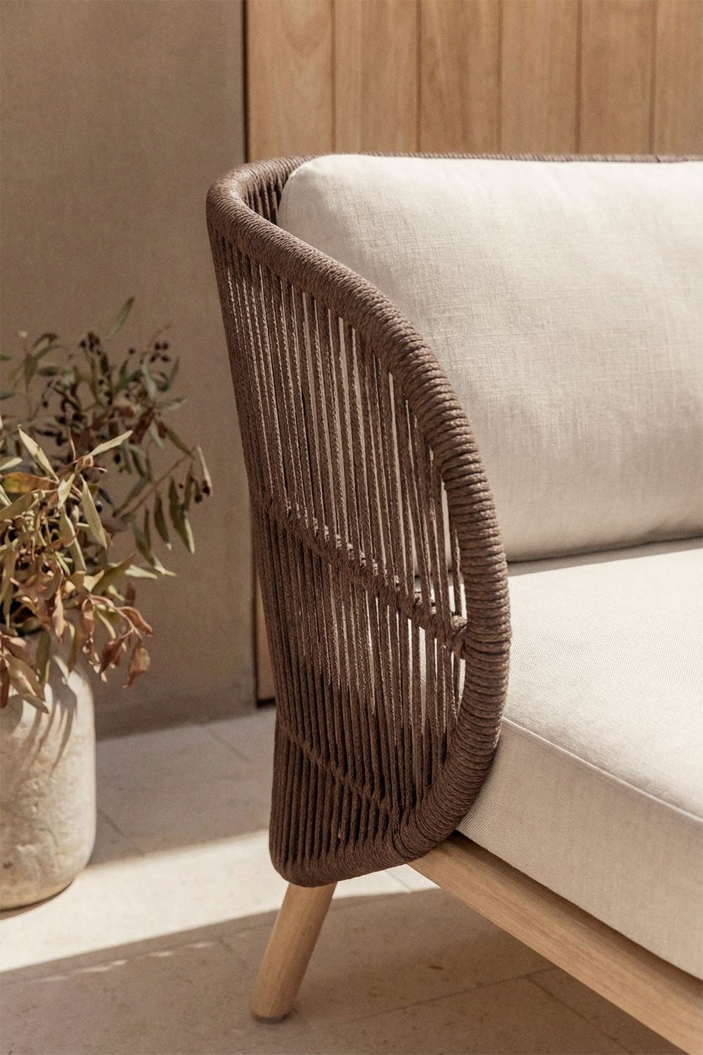 Capri 2-seater garden sofa in acacia wood and braided rope, gallery image 2