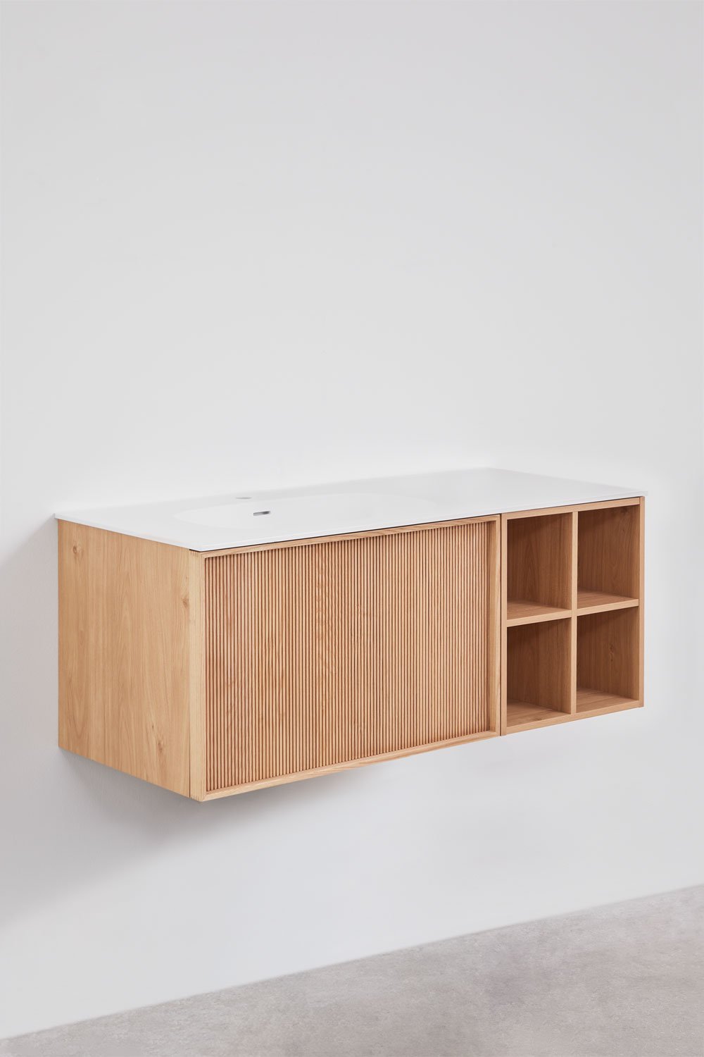 Suspended 120x50 cm wooden bathroom furniture set with integrated sink Endika, gallery image 2