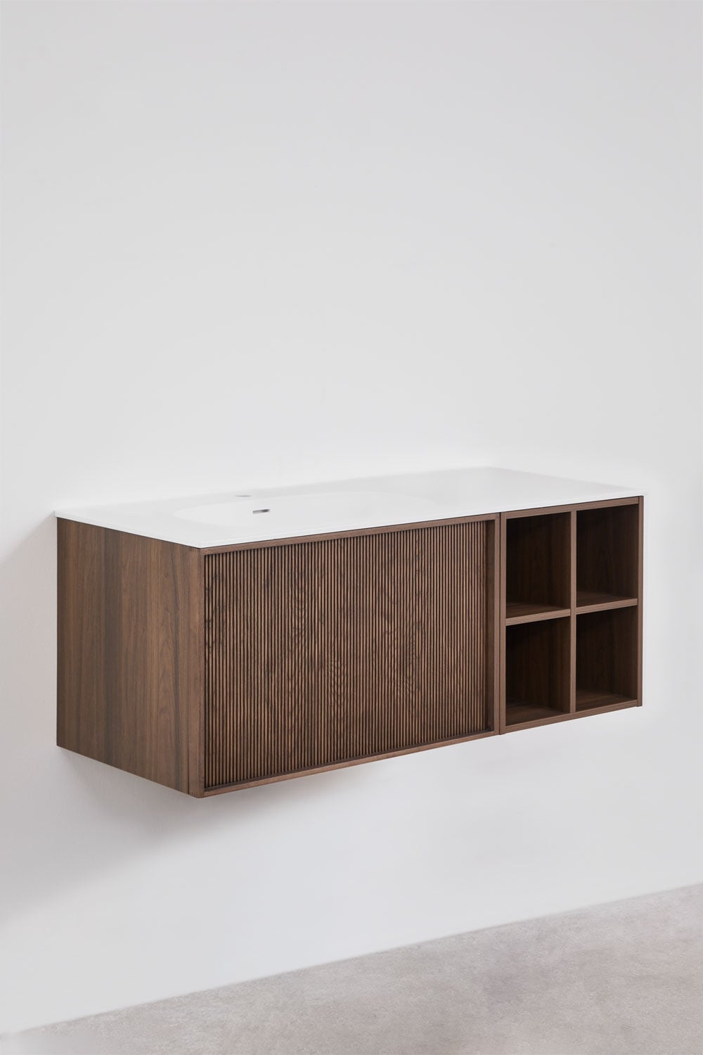 Suspended 120x50 cm wooden bathroom furniture set with integrated Endika sink, gallery image 2