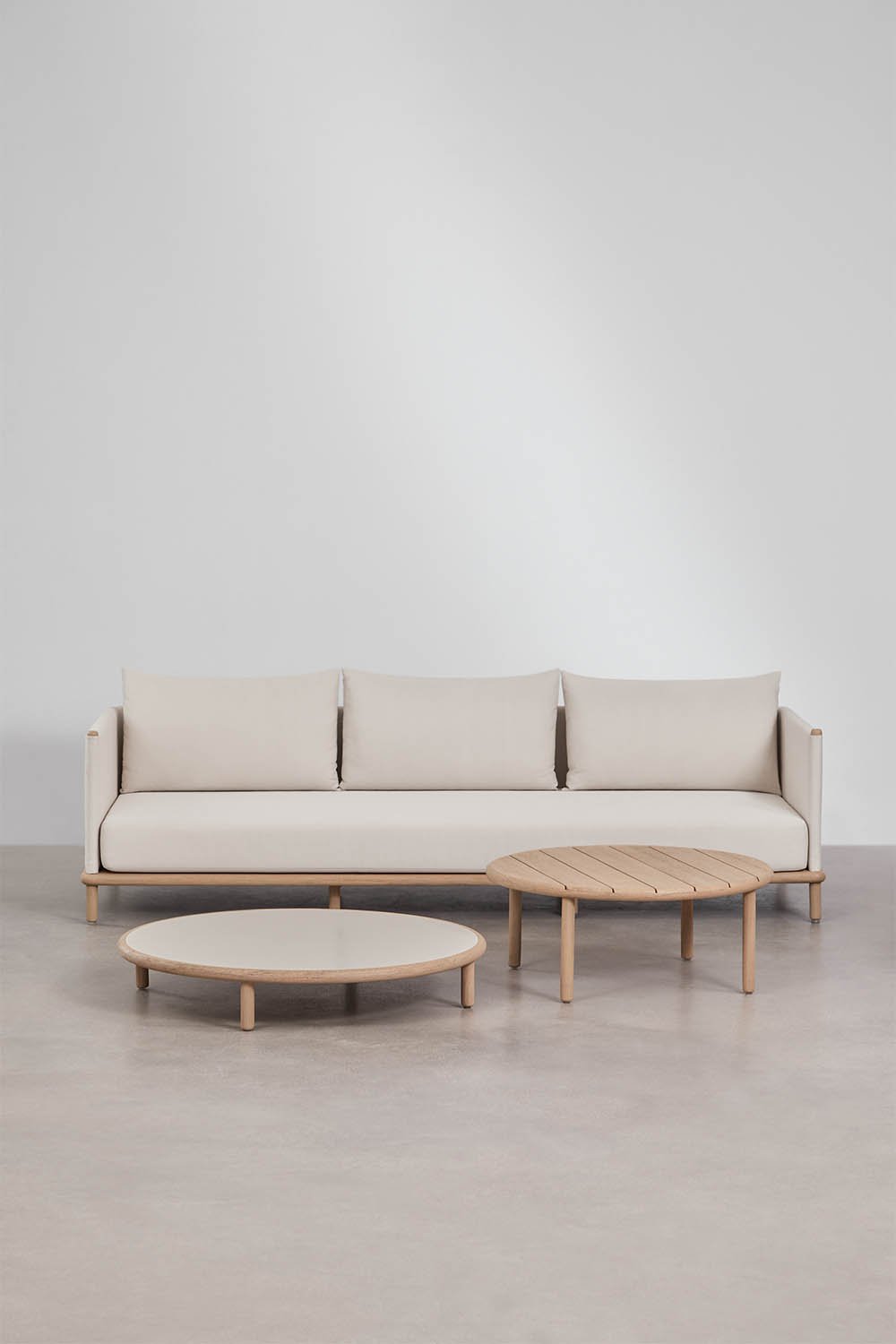 Olivia acacia wood garden set with 3-seater sofa and 2 round coffee tables, gallery image 3