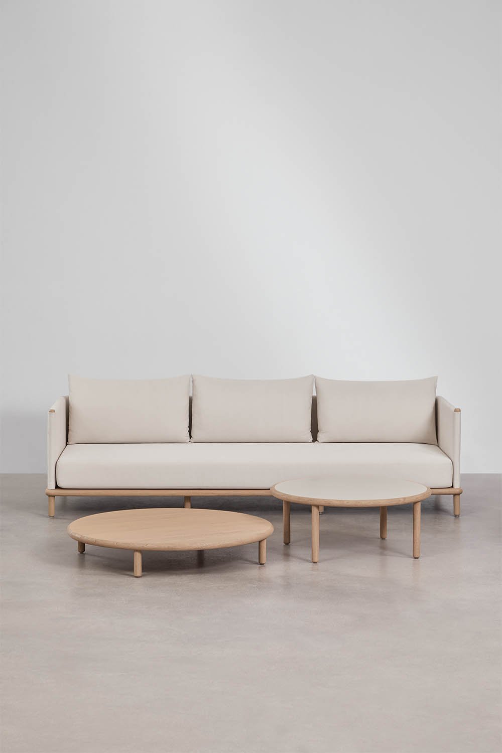 Olivia acacia wood garden set with 3-seater sofa and 2 round coffee tables, gallery image 3