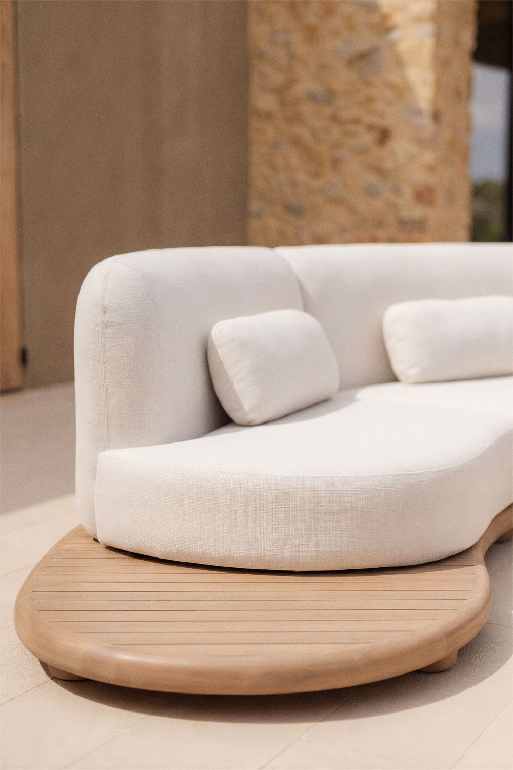 4-piece curved garden modular sofa in acacia wood Gerard, gallery image 2