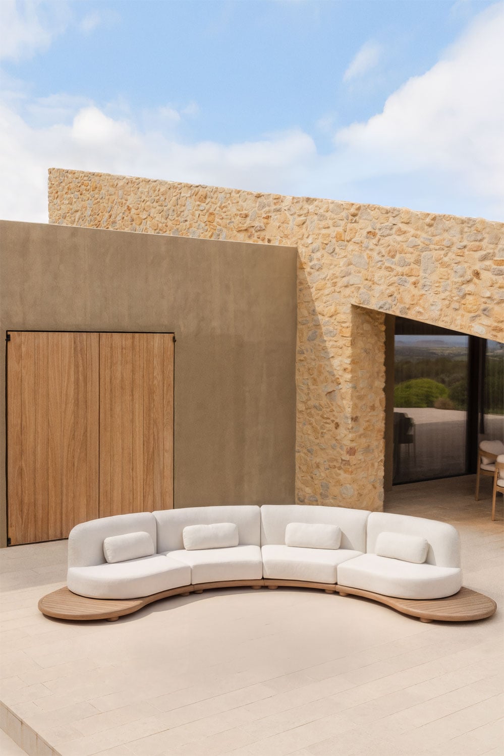 4-piece curved garden modular sofa in acacia wood Gerard, gallery image 1