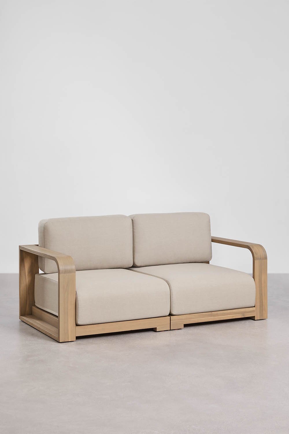 2-piece garden modular sofa with acacia wood armrests Brivori, gallery image 1