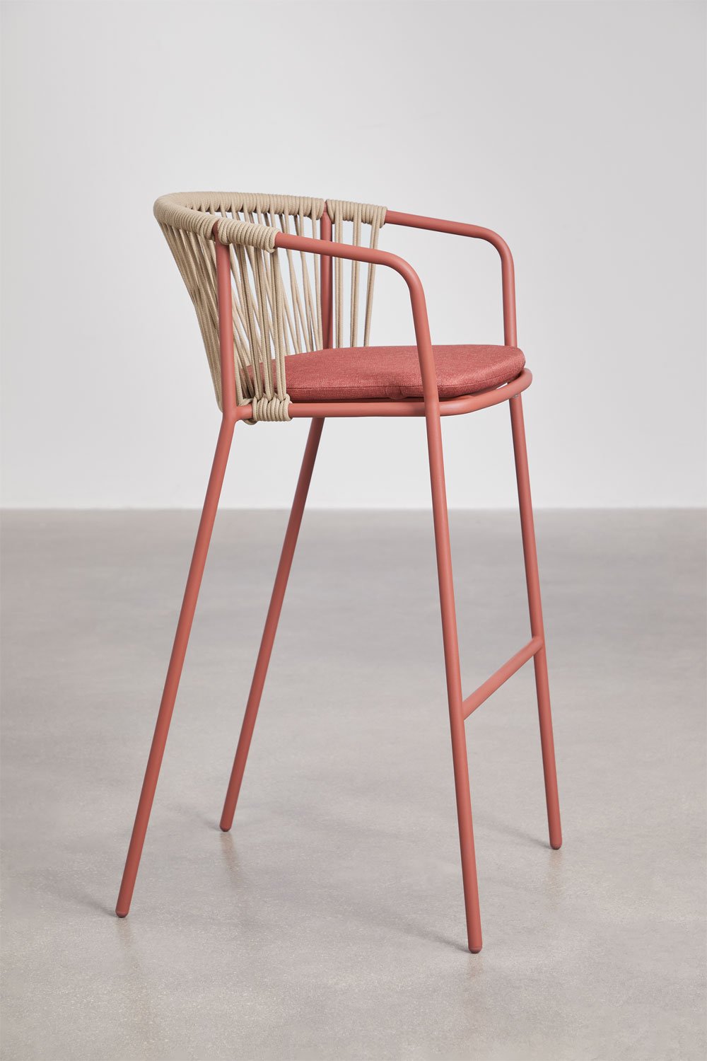 Oklahoma high stool in steel and braided rope, gallery image 2