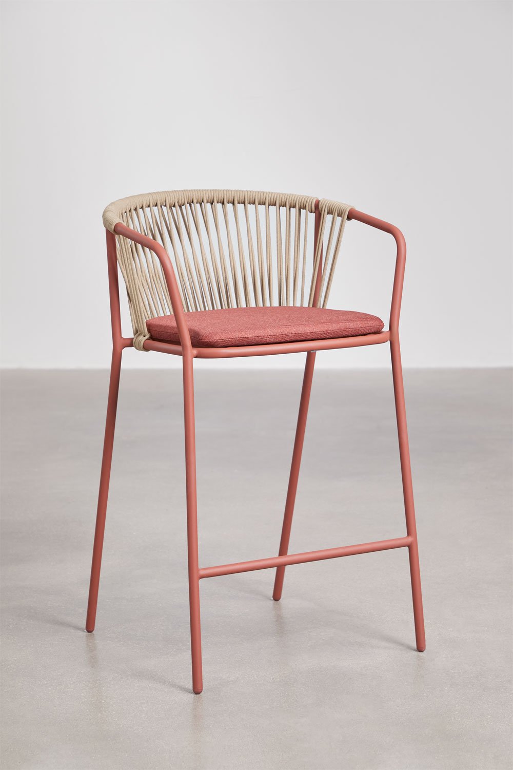 Pack of 4 high stools in steel and braided rope Oklahoma, gallery image 1