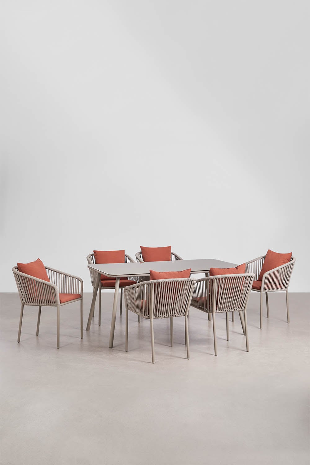 Rectangular table set 160x90 cm and 6 dining chairs in braided rope Arhiza Classic, gallery image 1
