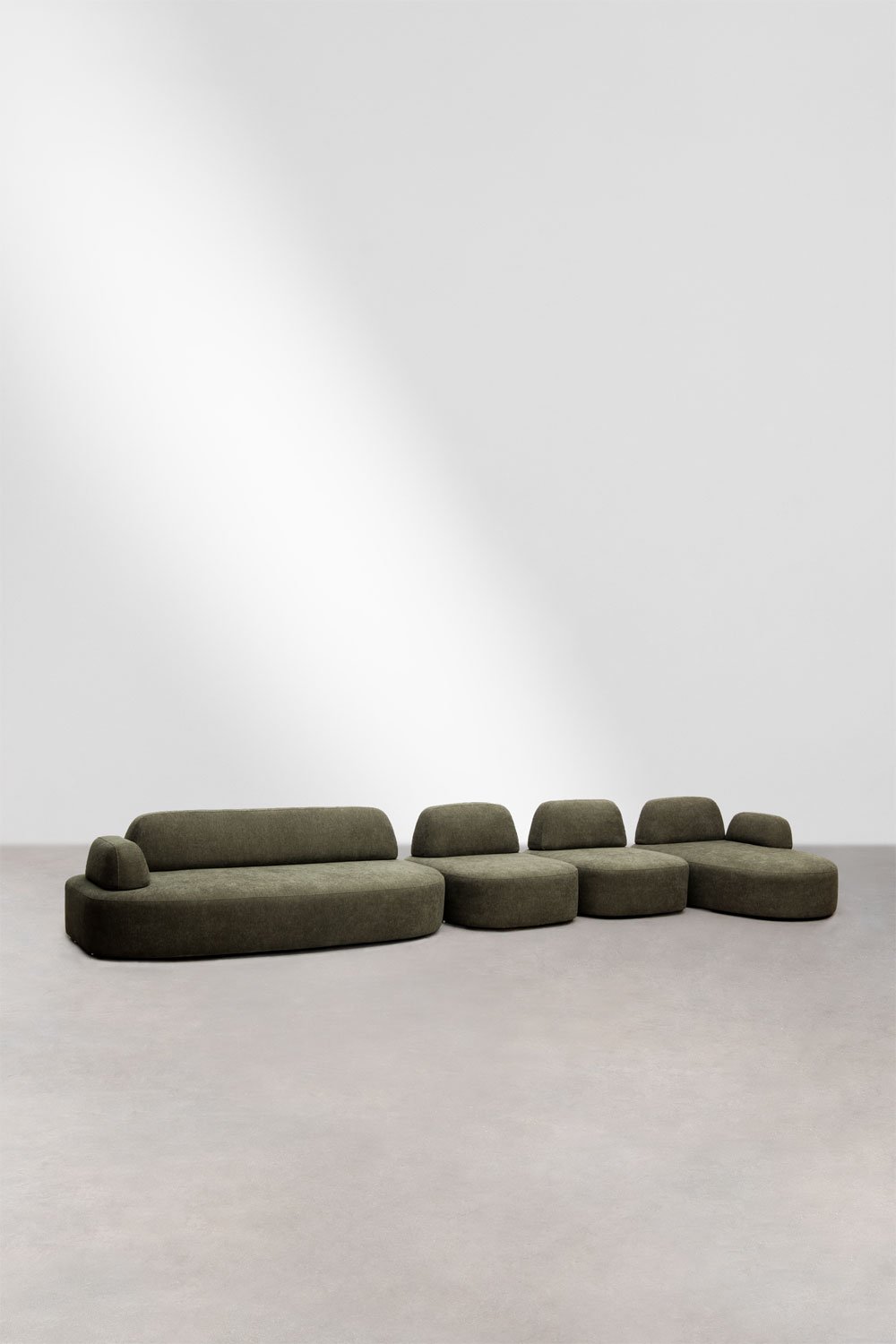 4-piece right modular chaise longue sofa with upholstered Giorgia corner module, gallery image 1