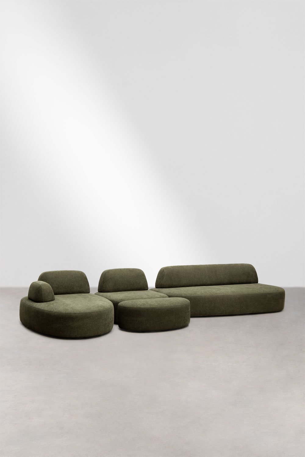 Left 3-piece modular chaise longue sofa with corner module and upholstered Giorgia ottoman, gallery image 1