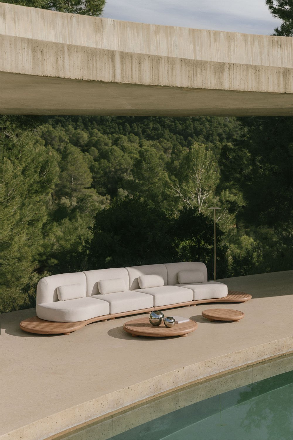 Gerard 4-piece straight modular sofa garden set with 2 acacia wood coffee tables, gallery image 1