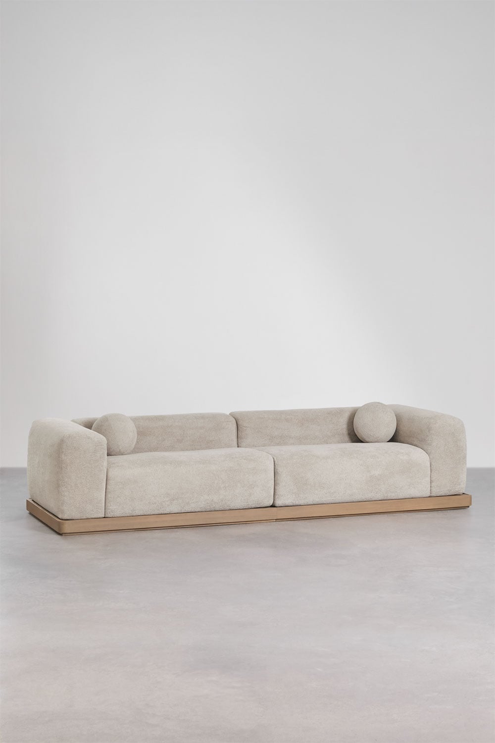 4-seater sofa upholstered vacuum-packed with acacia wood base Angelan, gallery image 3