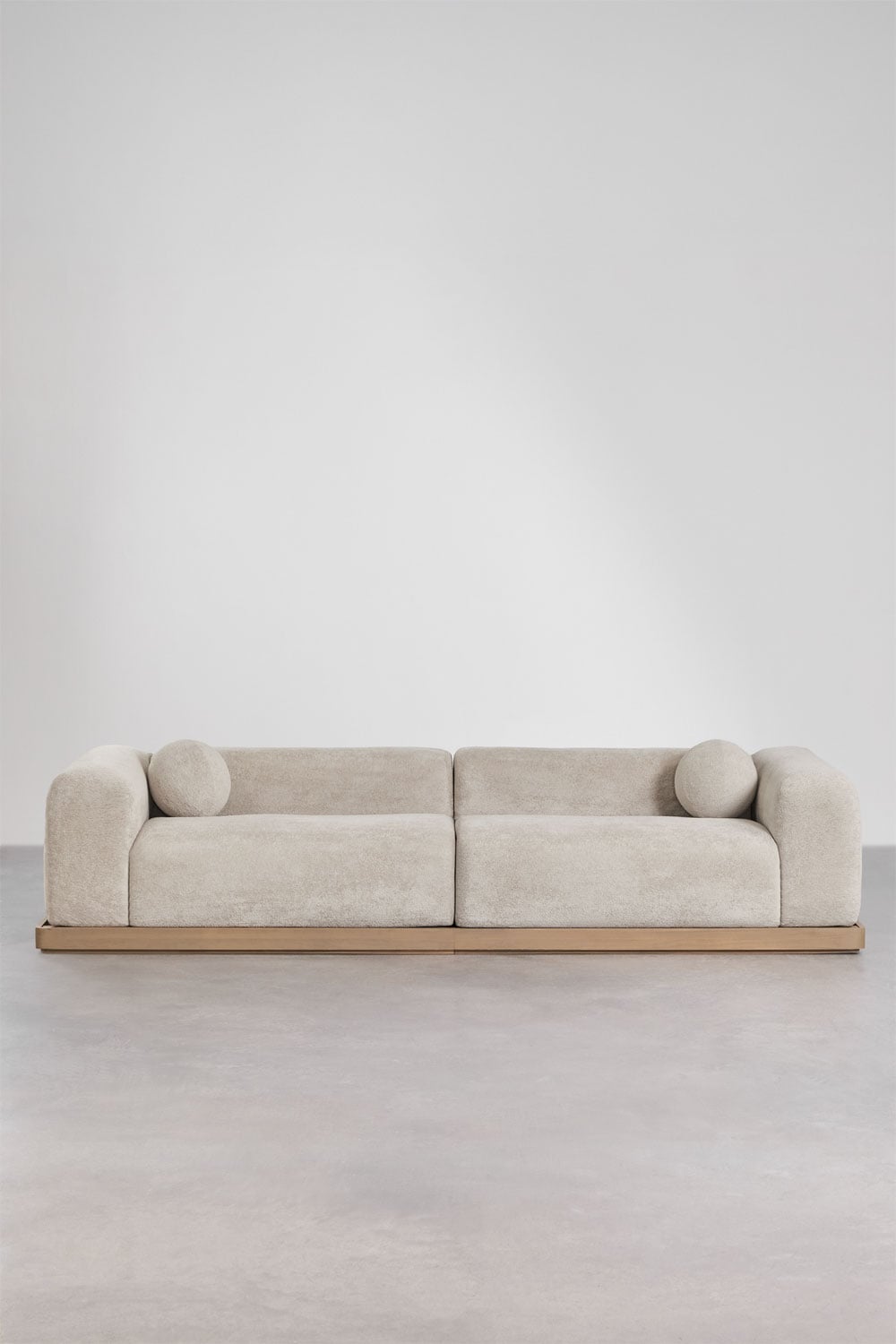 4-seater sofa upholstered vacuum-packed with acacia wood base Angelan, gallery image 6