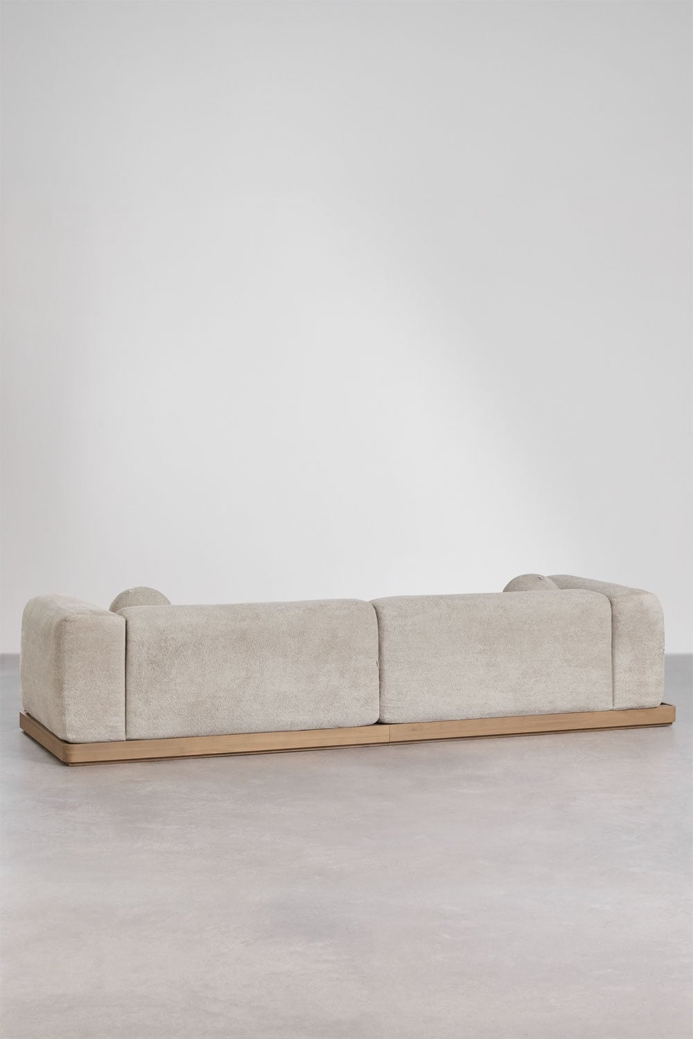 4-seater sofa upholstered vacuum-packed with acacia wood base Angelan, gallery image 7